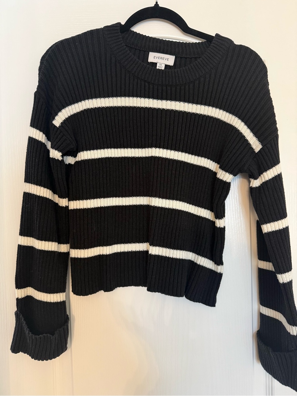 Evereve Black & White Striped Rib-Knit Sweater